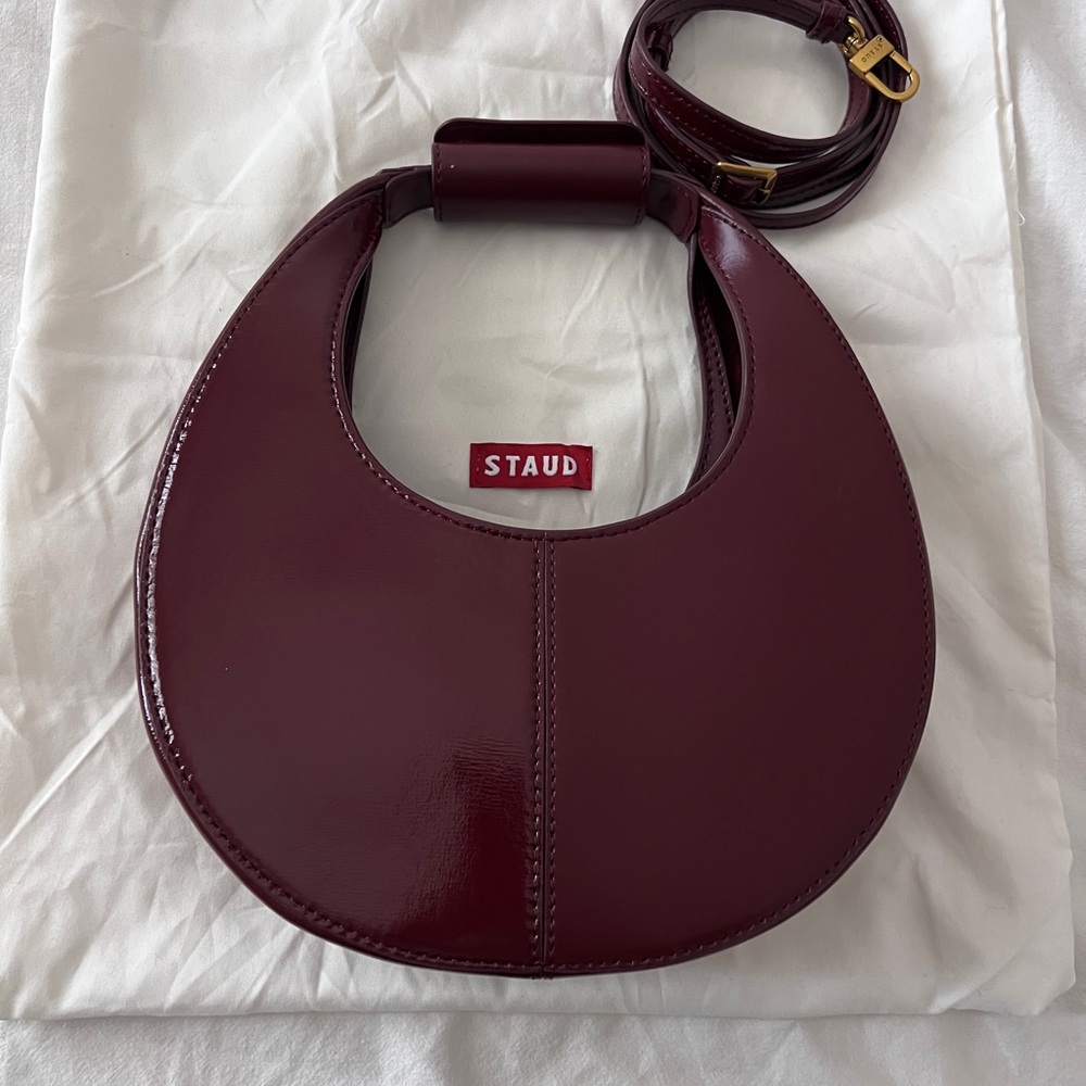 STAUD Burgundy Mini Moon Bag
